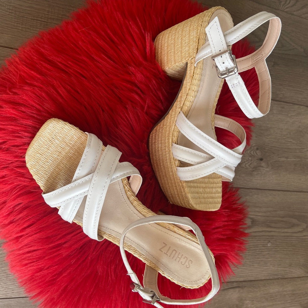 Schutz Leather Espadrille Platform Sandals